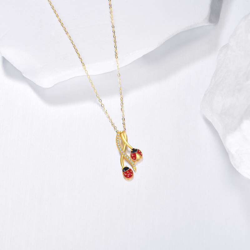 14K Gold Moissanite Ladybug Pendant Necklace-3