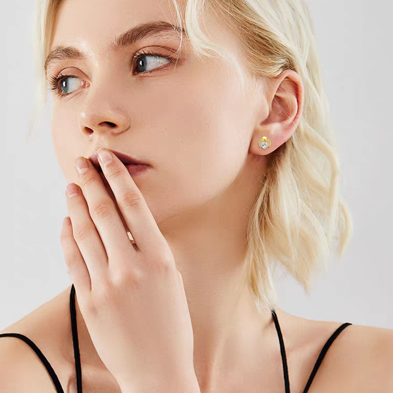 10K White Gold Moissanite Ladybug Stud Earrings-2