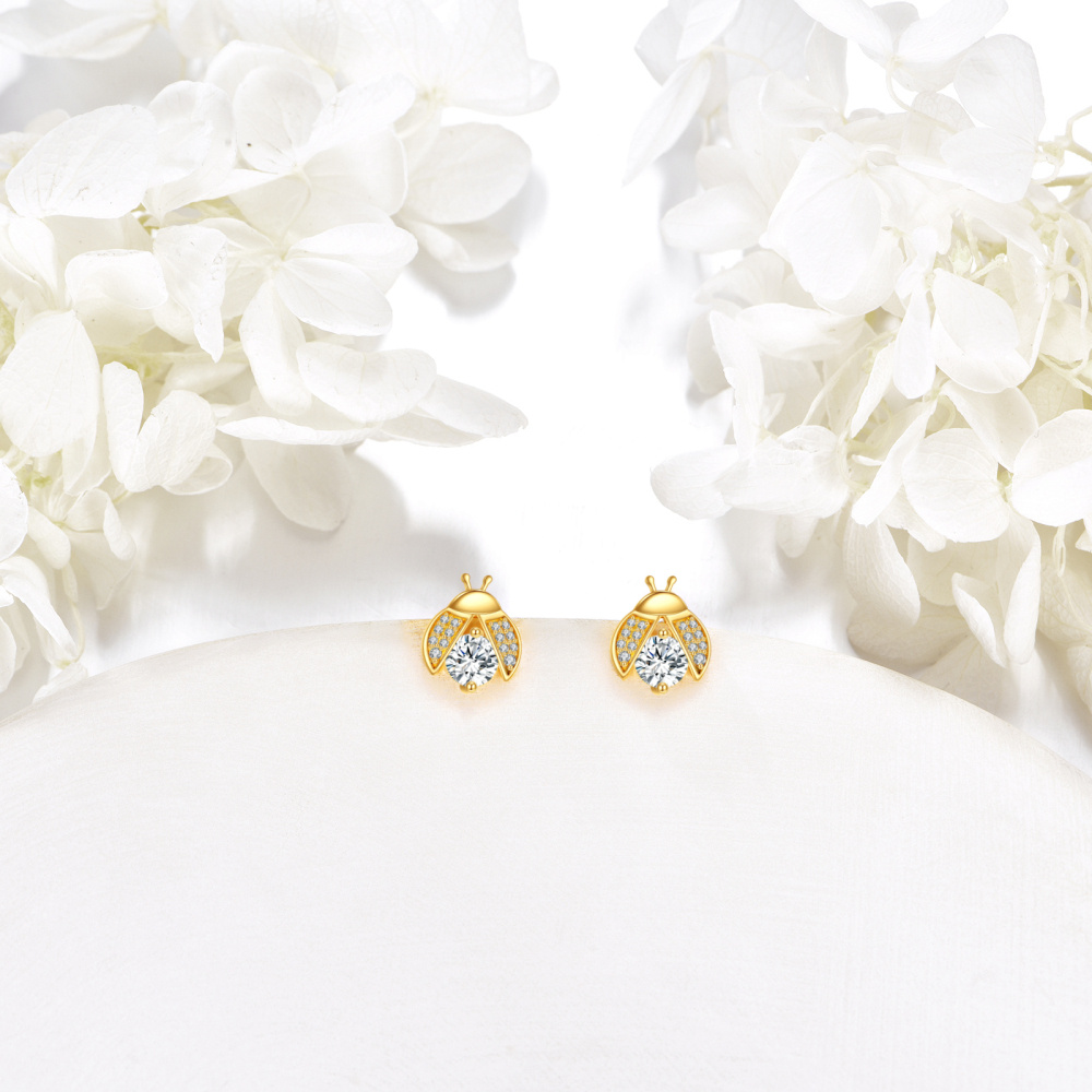 Pendientes de mariquita con moissanita en oro de 14 quilates-4