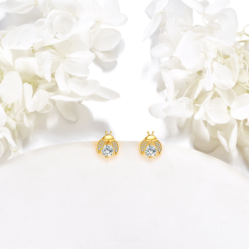 10K White Gold Moissanite Ladybug Stud Earrings-4