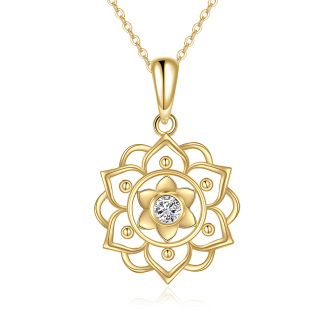 10K Gold Moissanite Lotus Pendant Necklace-53