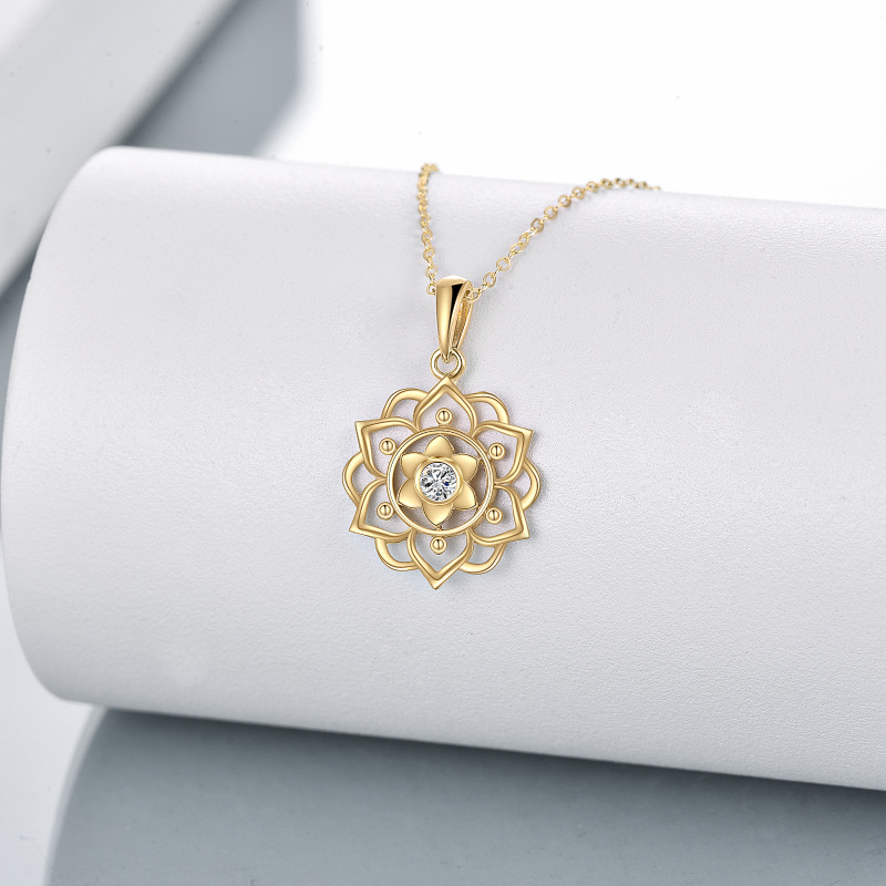 14K Gold Moissanite Lotus Pendant Necklace-3
