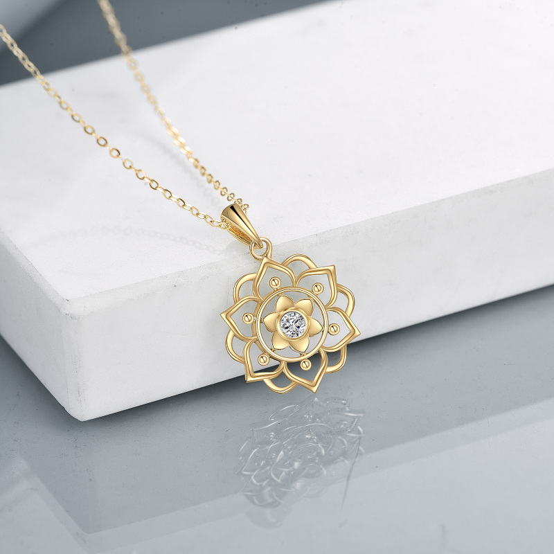 14K Gold Moissanite Lotus Pendant Necklace-4