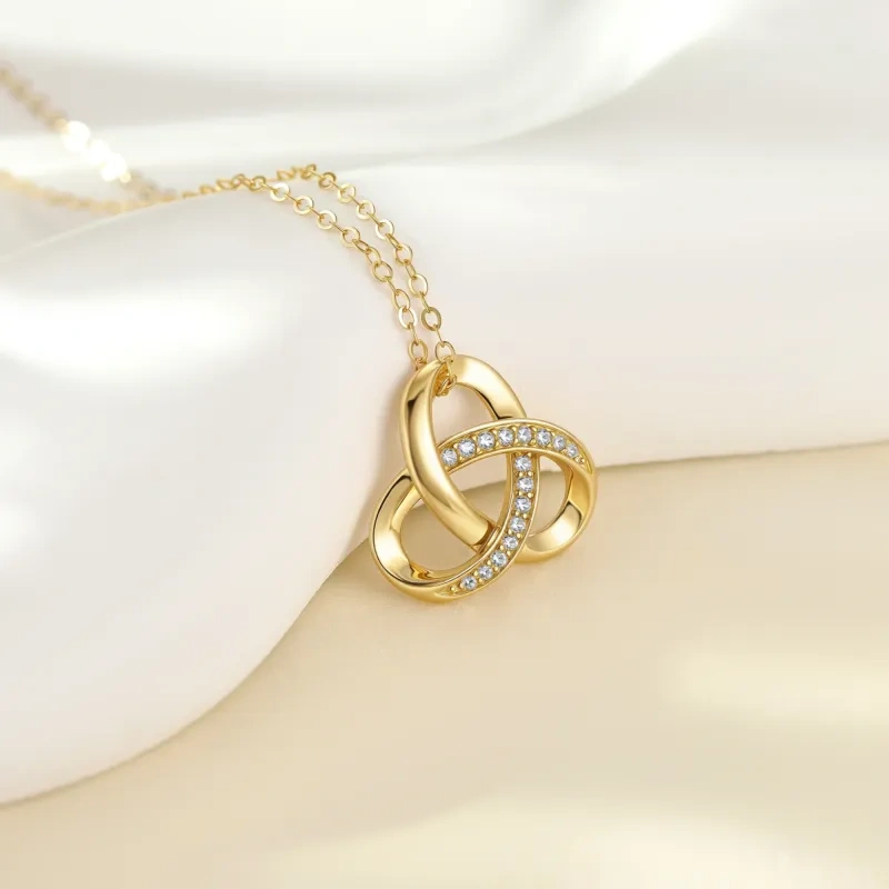 14K Gold-Moissanit-Liebesknoten-Anhänger-Halskette-3