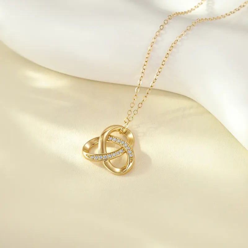 14K Gold-Moissanit-Liebesknoten-Anhänger-Halskette-4