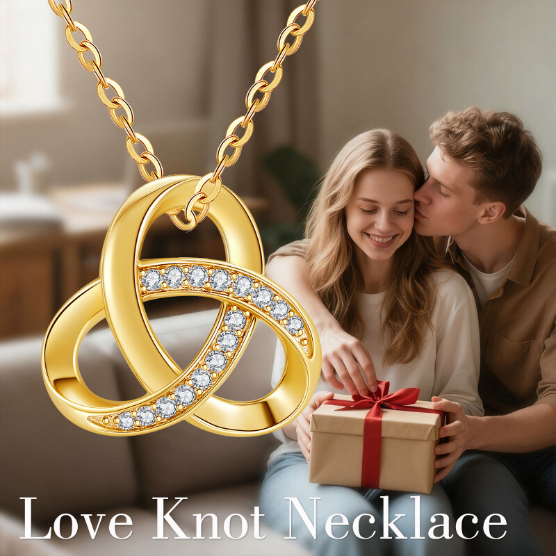 14K Gold-Moissanit-Liebesknoten-Anhänger-Halskette-5