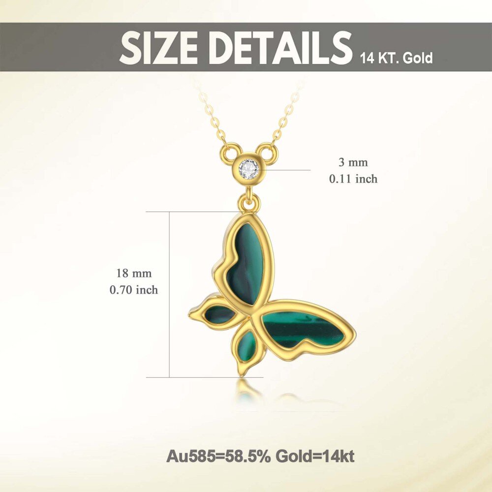 10K Gold Moissanite & Malachite Butterfly Pendant Necklace-5