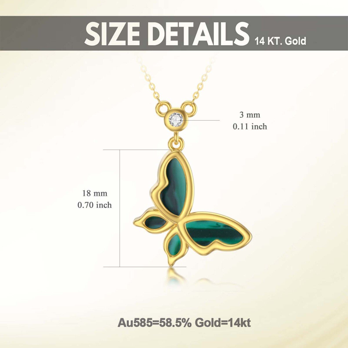 14K Gold Moissanite & Malachite Butterfly Pendant Necklace-5