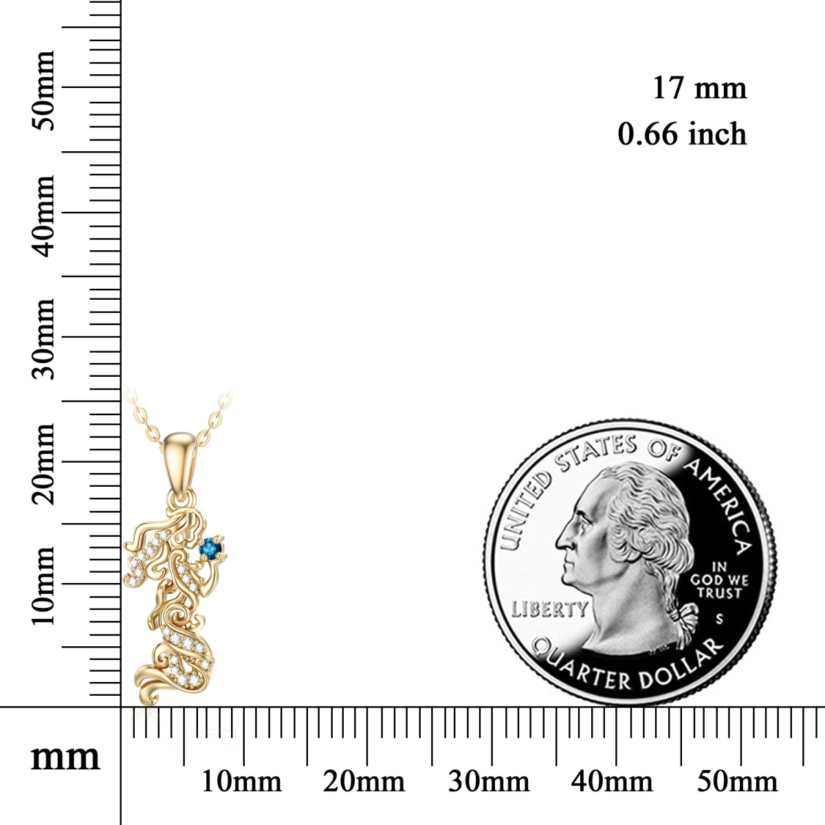 Colar com pingente de sereia Moissanite em ouro 14K-3