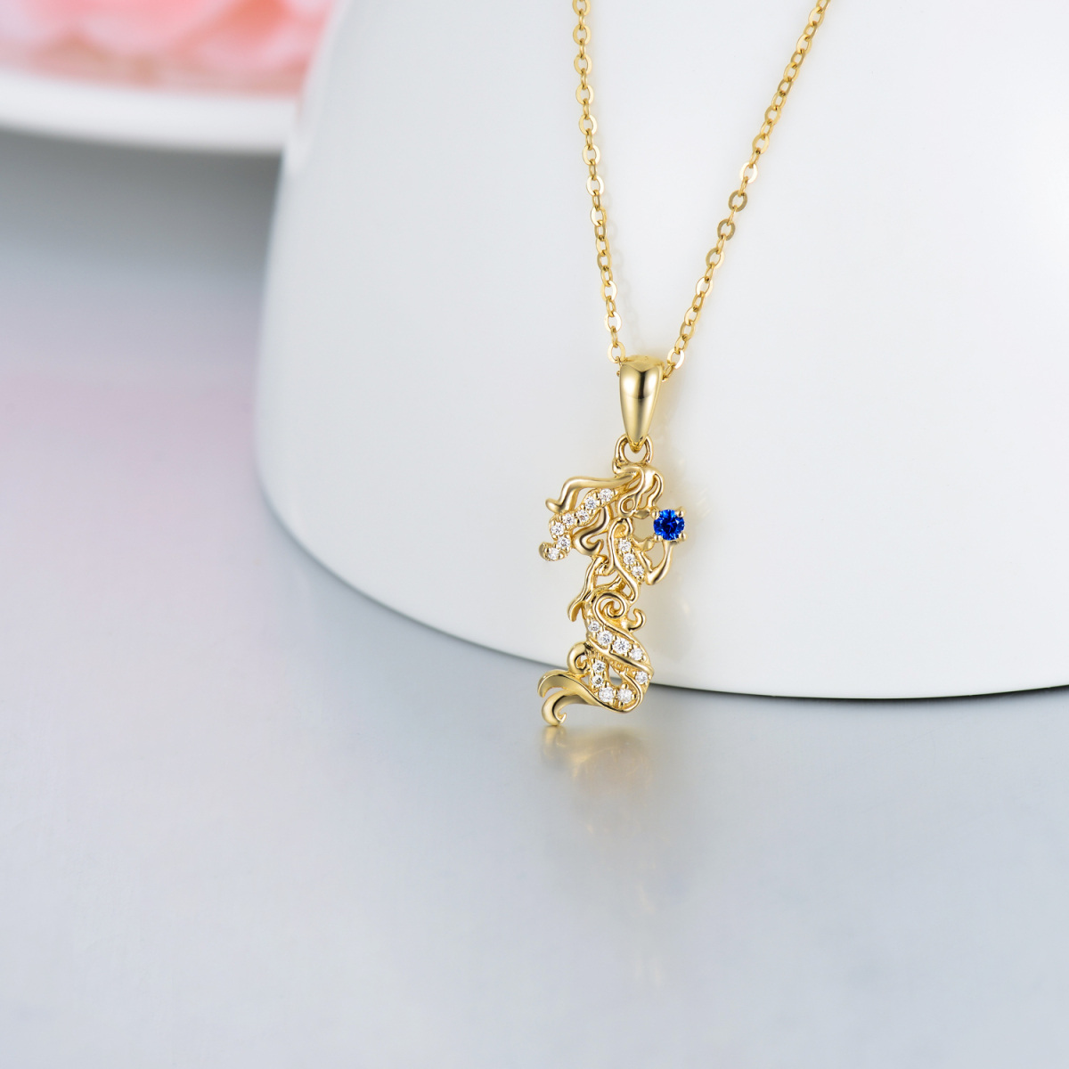 Colar com pingente de sereia Moissanite em ouro 14K-4