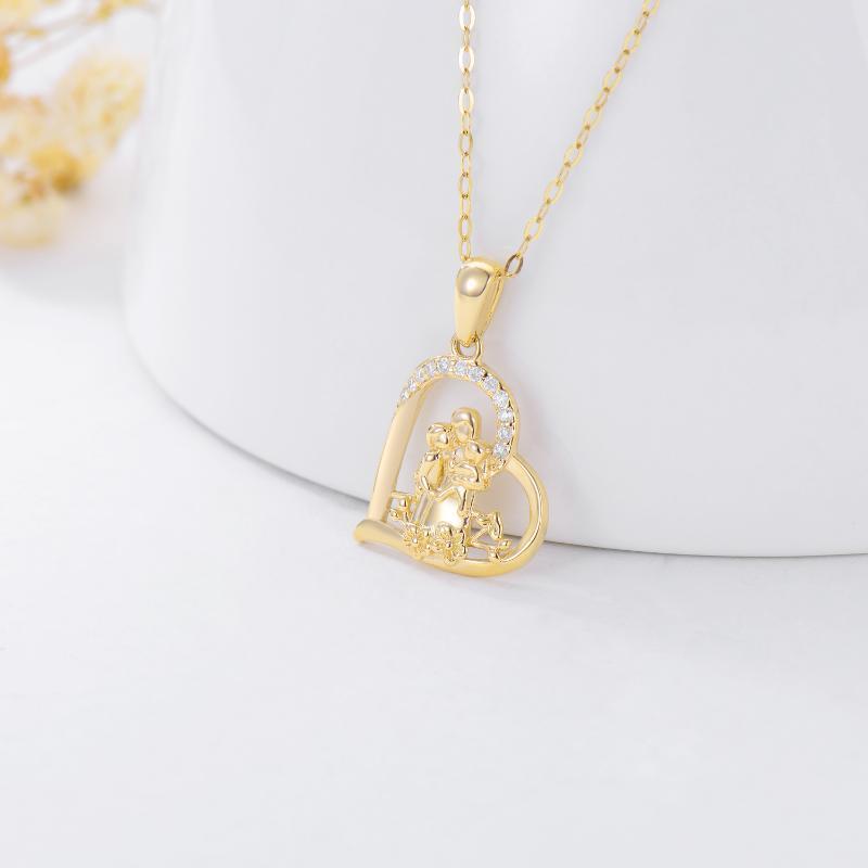 10K Gold Moissanite Mom Holds Children Heart Flower Pendant Necklace-3