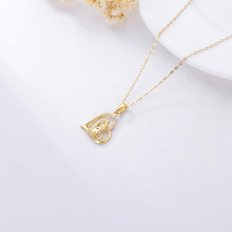 10K Gold Moissanite Mom Holds Children Heart Flower Pendant Necklace-4