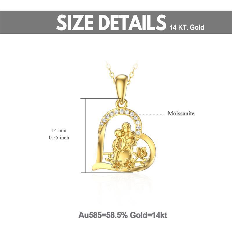 10K Gold Moissanite Mom Holds Children Heart Flower Pendant Necklace-6