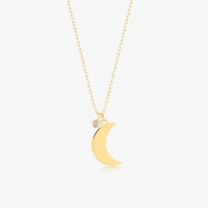 Colar com Pingente de Lua em Moissanita e Ouro 14K-19