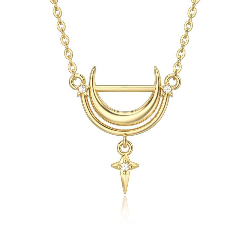 14K Gold Moissanit Mond-Anhänger Halskette-1