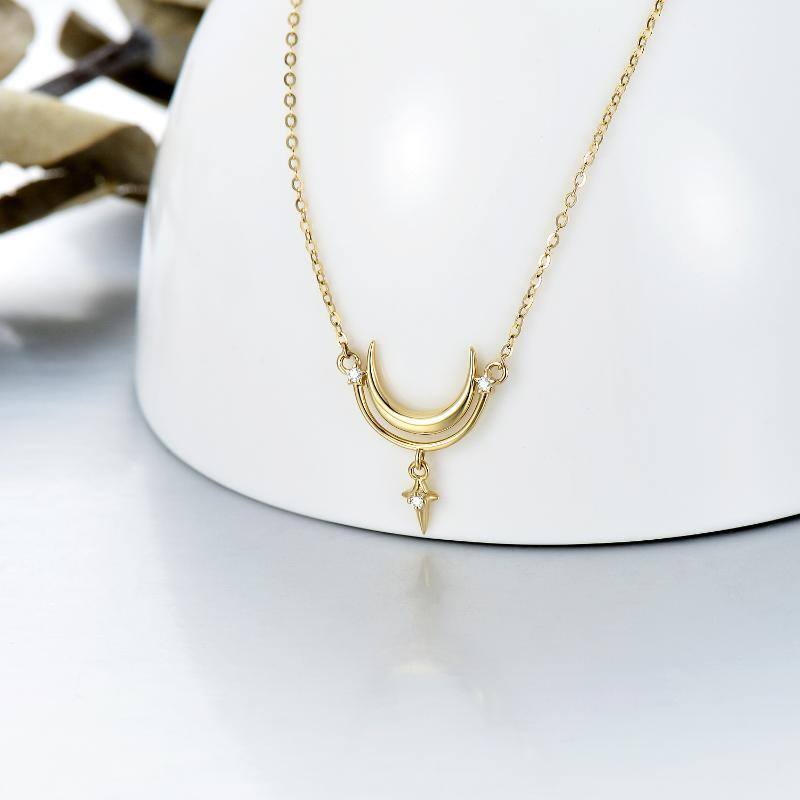 14K Gold Moissanit Mond-Anhänger Halskette-3