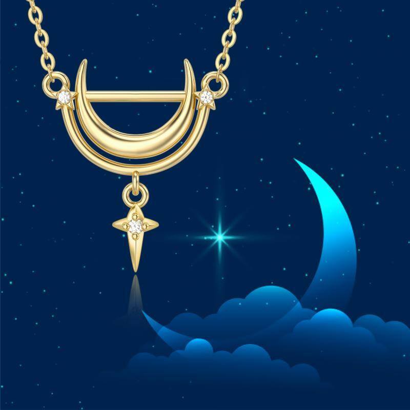 14K Gold Moissanit Mond-Anhänger Halskette-6