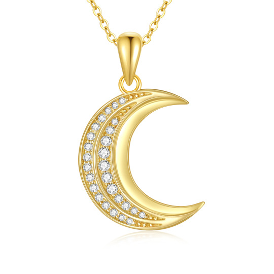 14K Gold Moissanit Mond-Anhänger Halskette