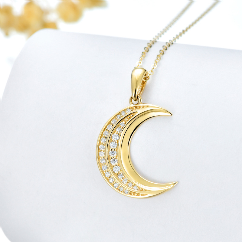10K White Gold Moissanite Moon Pendant Necklace-5