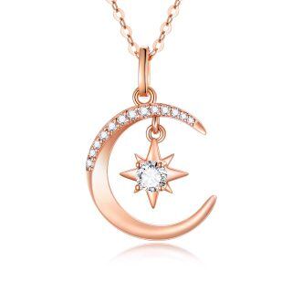 10K Gold Moissanite Moon & Pentagram Pendant Necklace-16