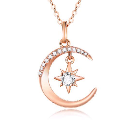 10K Gold Moissanite Moon & Pentagram Pendant Necklace