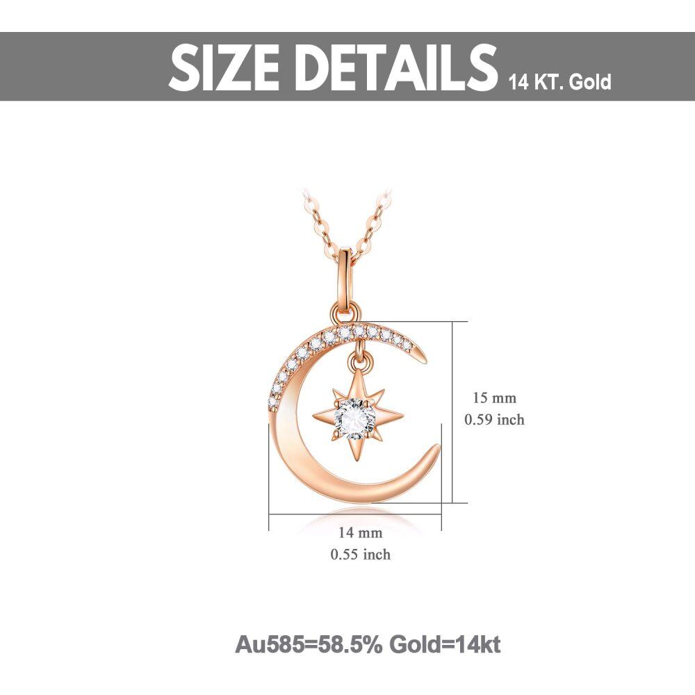 10K Gold Moissanite Moon & Pentagram Pendant Necklace-5