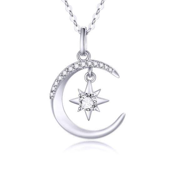 Colar com pingente Moissanite Moon & Pentagrama em ouro 14K