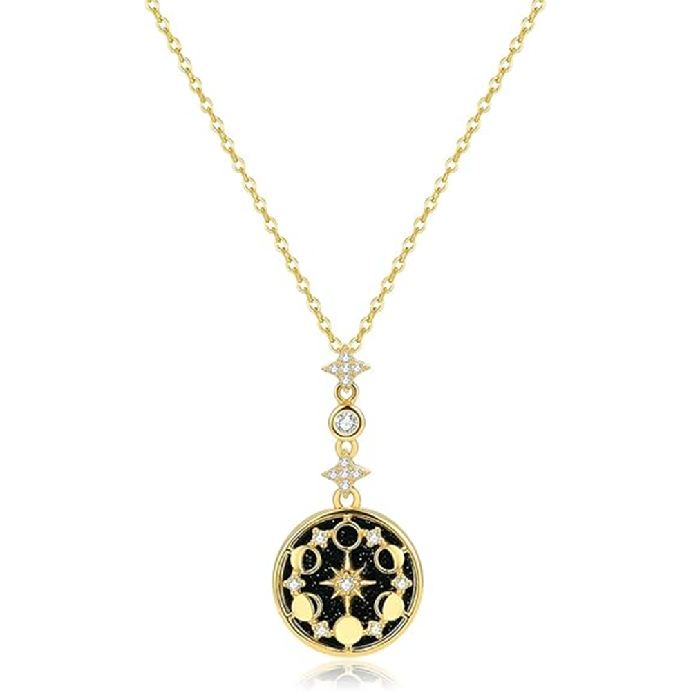 Sterling zilveren ketting met geelgouden Moissanite maanster hanger-1