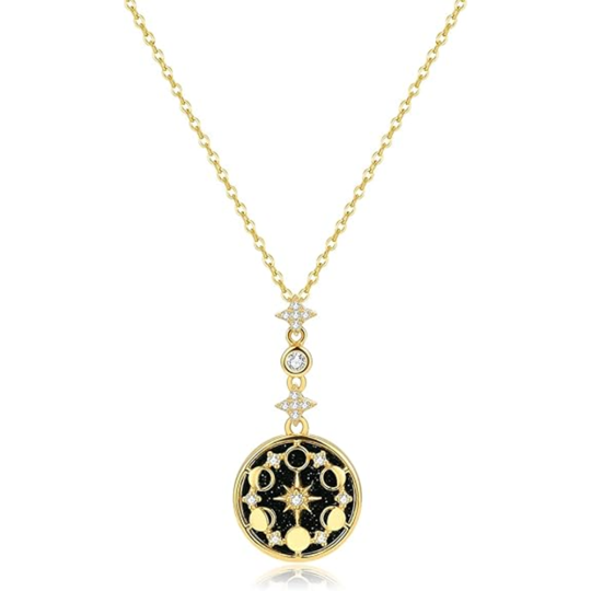 Sterling Silver with Yellow Gold Plated Moissanite Moon & Star Pendant Necklace