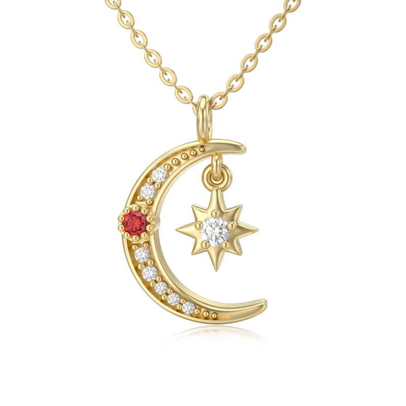 10K Gold Moissanite Moon & Star Pendant Necklace-11