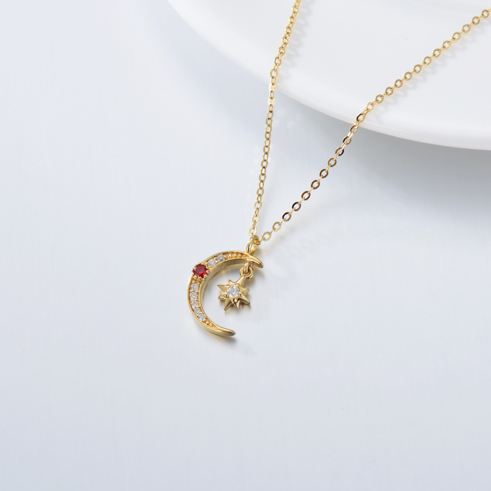 10K Gold Moissanite Moon & Star Pendant Necklace-4