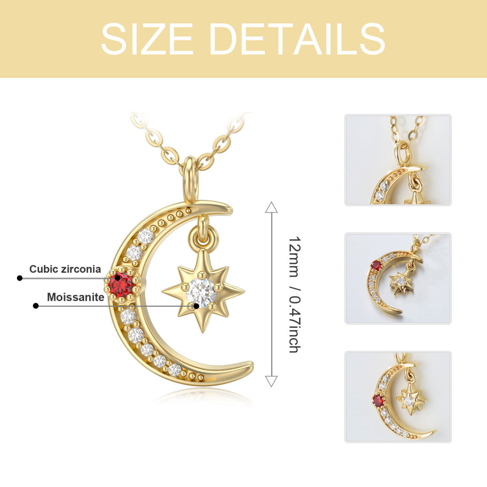 10K Gold Moissanite Moon & Star Pendant Necklace-6