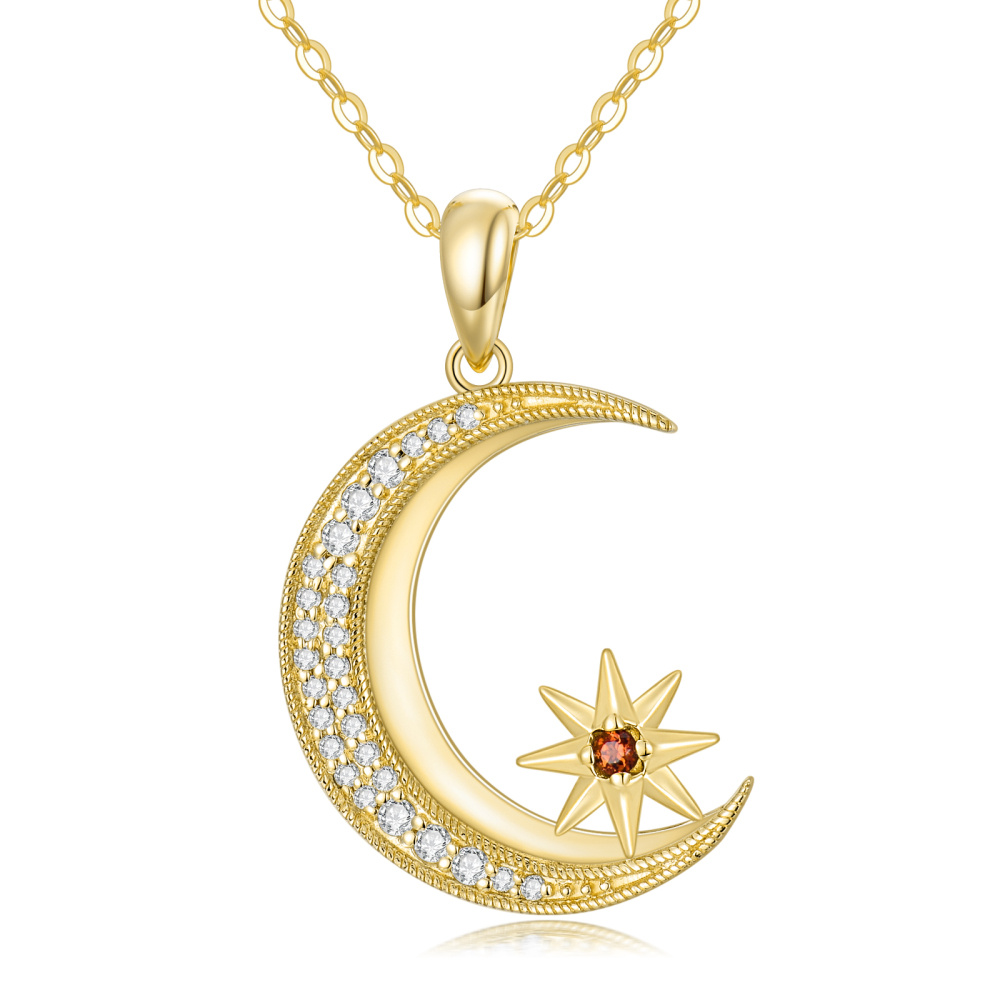 10K Gold Moissanite Moon & Star Pendant Necklace-1