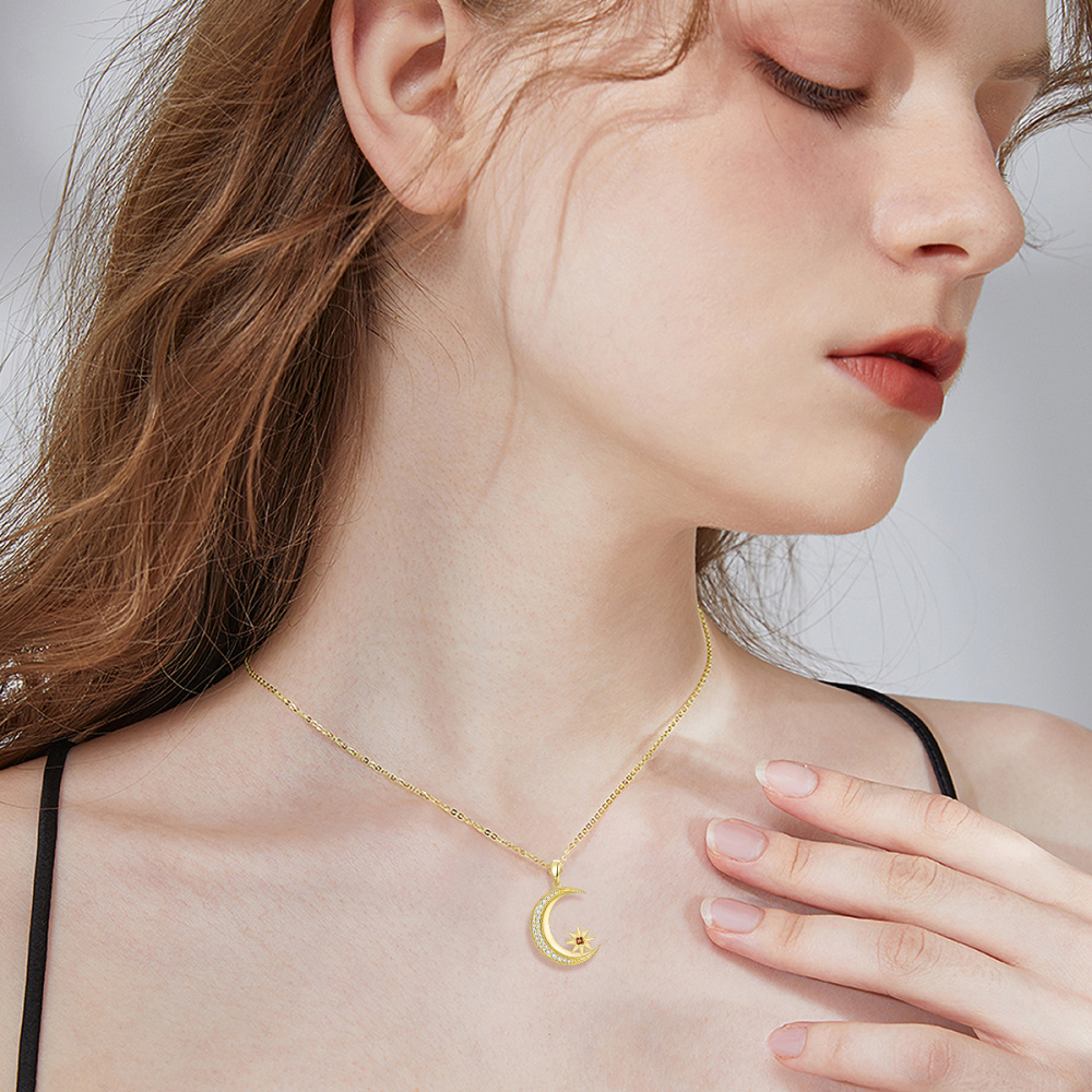 10K Gold Moissanite Moon & Star Pendant Necklace-2