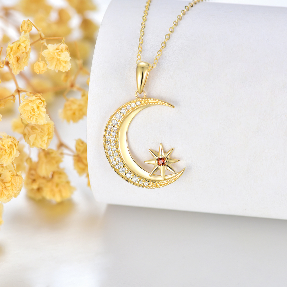 10K Gold Moissanite Moon & Star Pendant Necklace-3