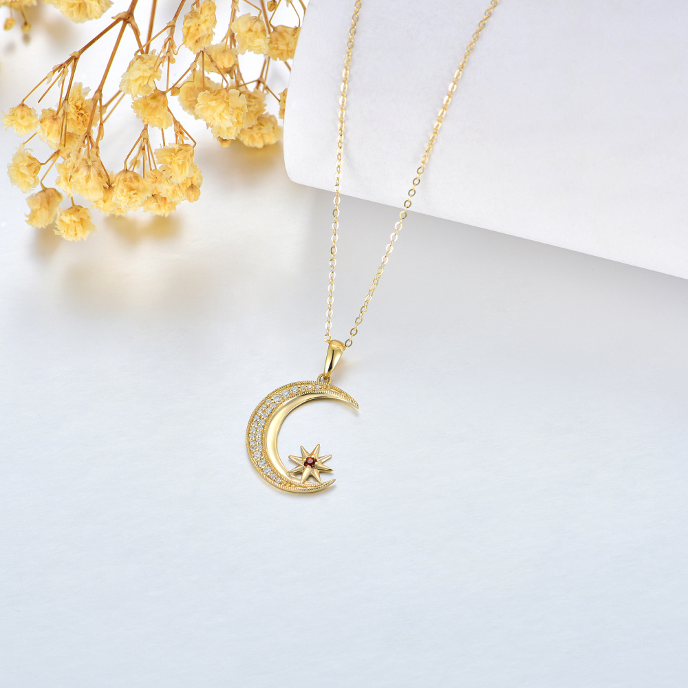 10K Gold Moissanite Moon & Star Pendant Necklace-4