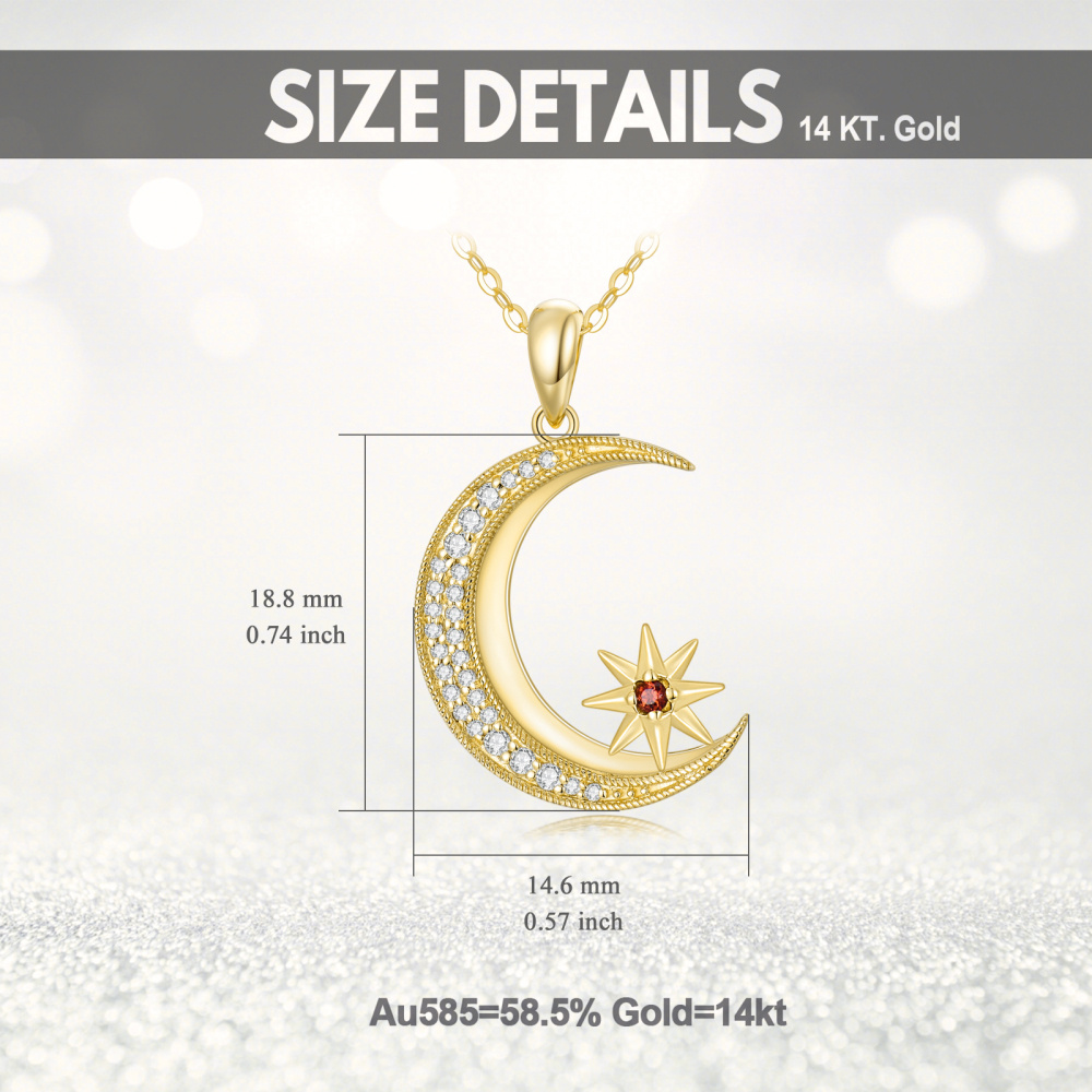 10K Gold Moissanite Moon & Star Pendant Necklace-6