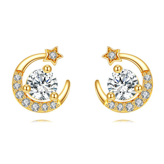 14K Gold Moissanite Moon & Star Stud Earrings