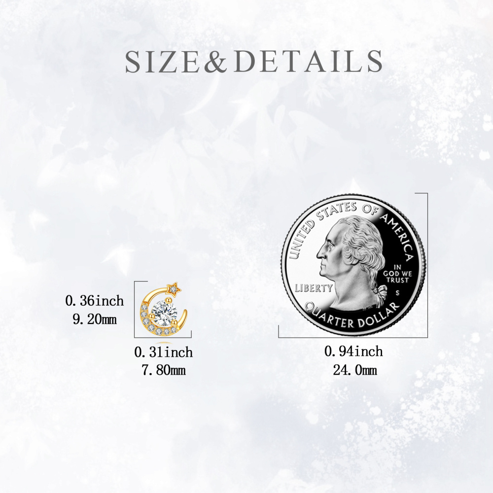 9K Gold Moissanite Moon & Star Stud Earrings-5