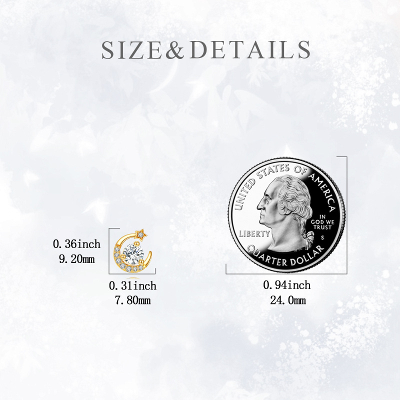 9K White Gold Moissanite Moon & Star Stud Earrings-5