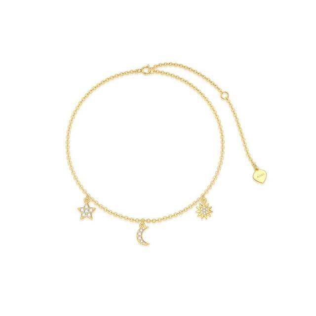 Pulseira com pingente Moissanite Moon & Star & Sun em ouro 14K