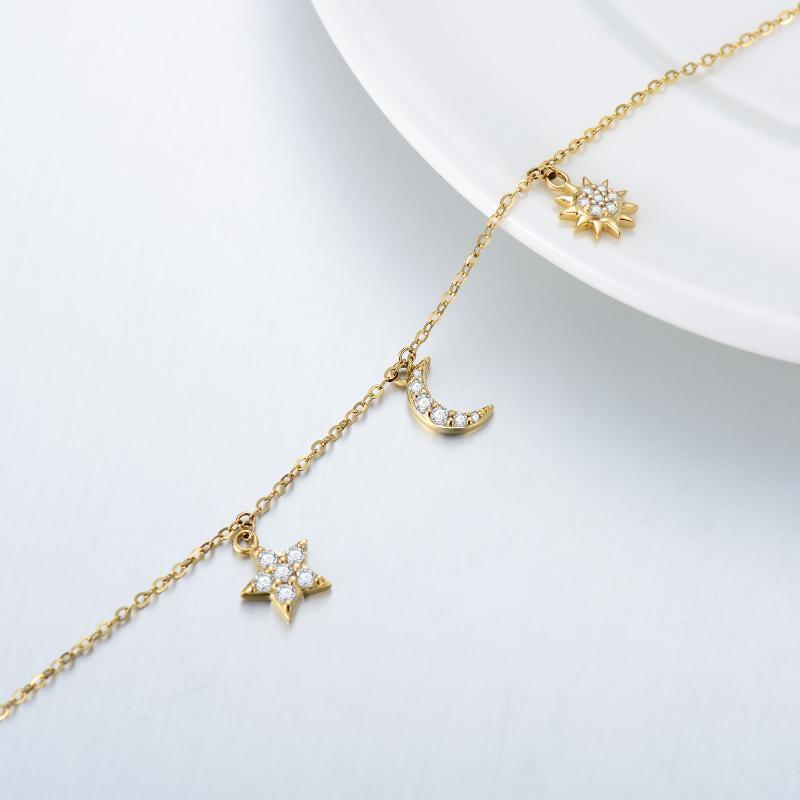 Pulsera con dije de sol y estrella de luna de moissanita de oro de 14 quilates para mujer-4
