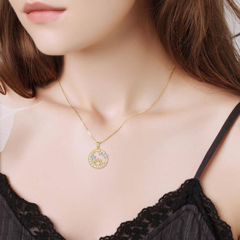 14K Gold Moissanite Moon & Sun With Star Pendant Necklace For Women-2