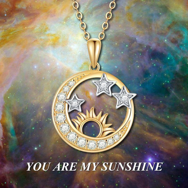 14K Gold Moissanite Moon & Sun With Star Pendant Necklace For Women-5