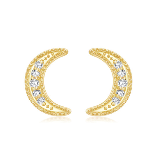 14K Gold Moissanite Moon Stud Earrings