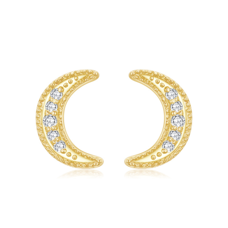 9K Gold Moissanite Moon Stud Earrings-20