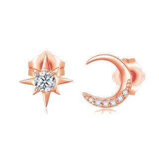 10K Gold Moissanite Moon Stud Earrings-17