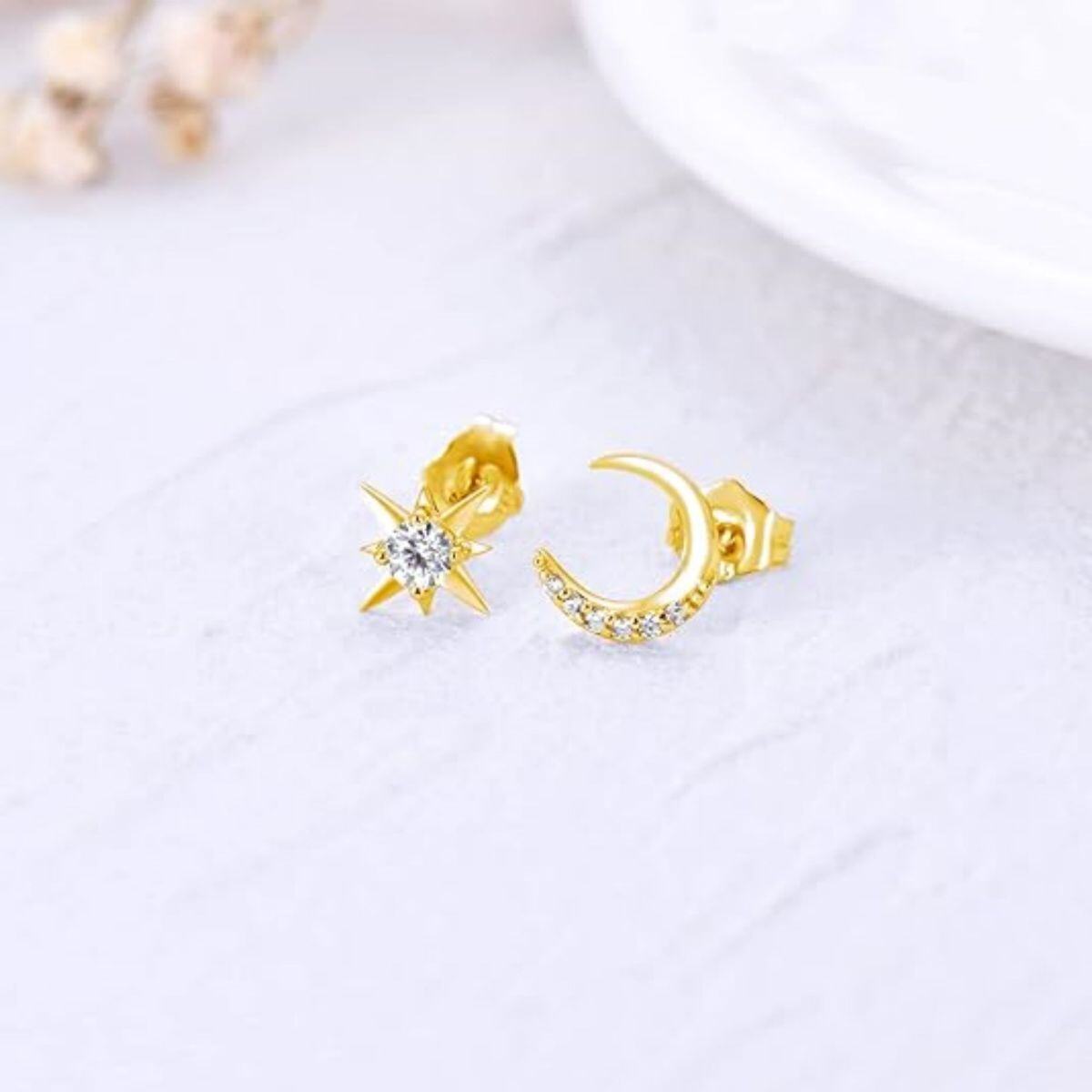 10K Gold Moissanite Moon Stud Earrings-3