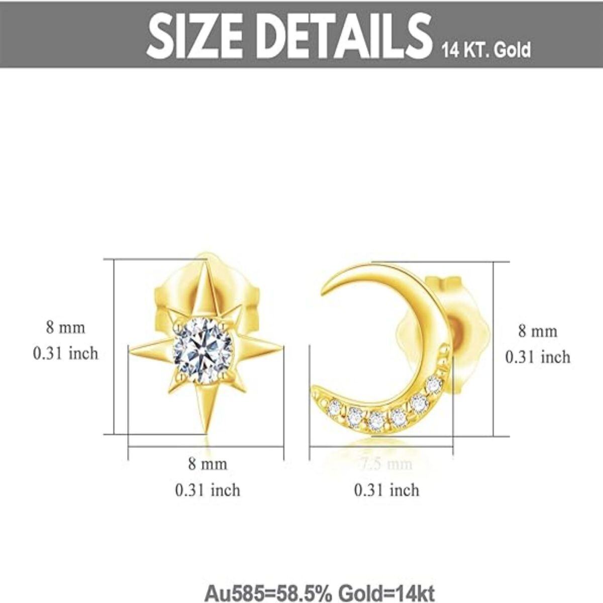 10K Gold Moissanite Moon Stud Earrings-4