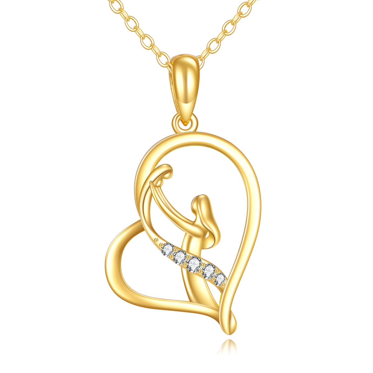 10K Gold Moissanite Mother & Daughter & Heart Pendant Necklace-1